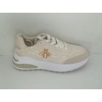 Olympic Stores LY481 Γυναικεία Sneakers Μπεζ με μεταλλική διακόσμηση και δίχτυ